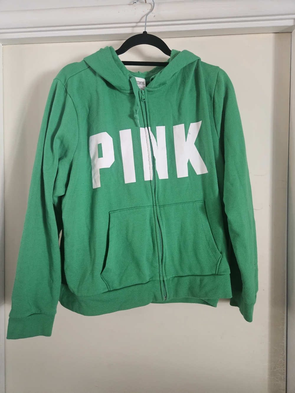 PINK Victoria's Secret Bright Green Full-Zip Hoodie with White Logo